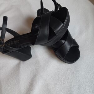 Kenneth Cole Reaction Black Platform Cross-Strap Slingback Heels